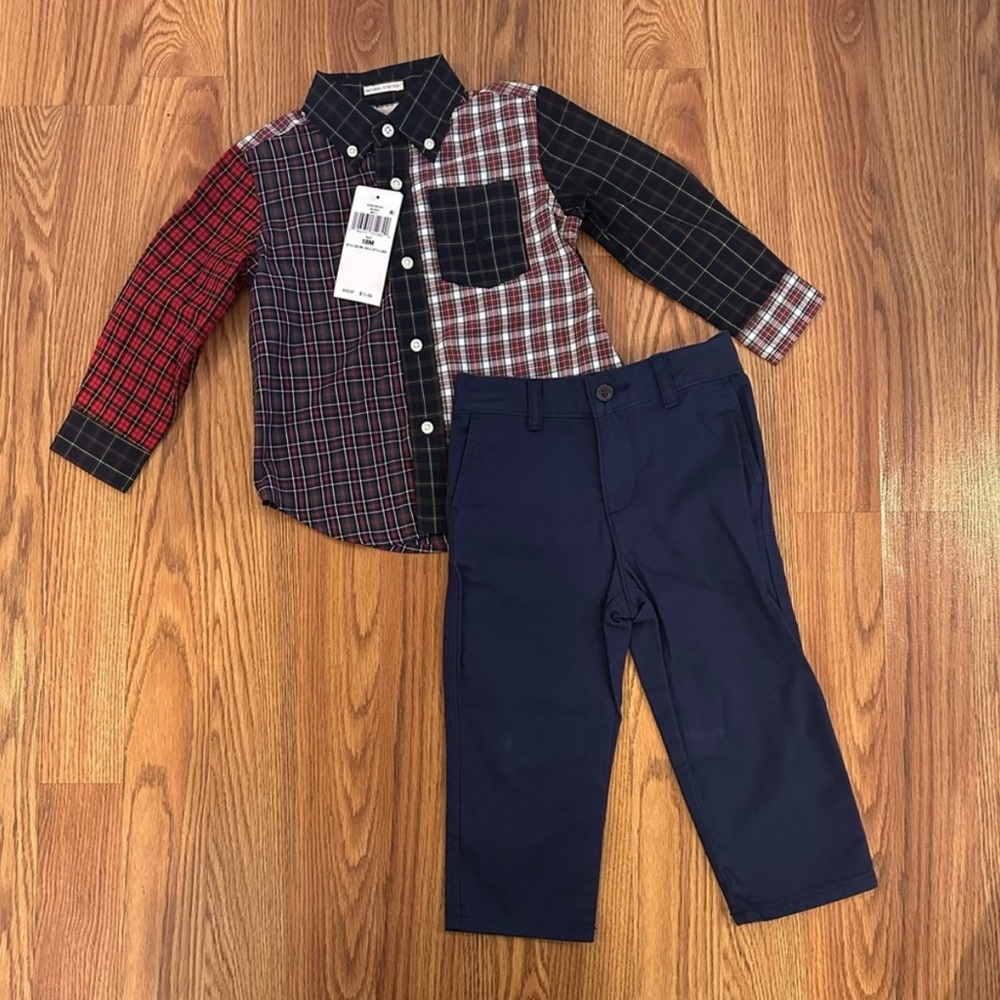 Polo Ralph Lauren Baby Boy’s Plaid Fun Shirt & Stretch Chino Pant Set, Size 18M